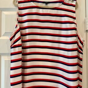 Talbots White and Blue Sleeveless Boxy Blouse